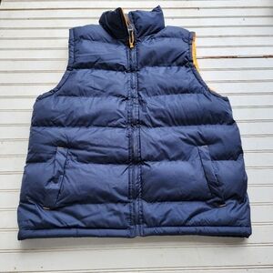 NWOT FOURCAST Mens Puffer Vest Jacket Navy Blue Yellow Full Zip Sz M